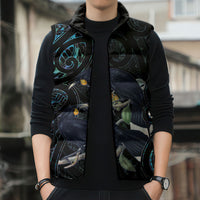 New Zealand Huia Bird Sleeveless Puffer Jacket Paua Shell Maori Pattern