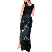 New Zealand Huia Bird Tank Maxi Dress Paua Shell Maori Pattern