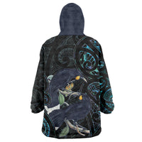 New Zealand Huia Bird Wearable Blanket Hoodie Paua Shell Maori Pattern