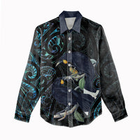 New Zealand Huia Bird Women Casual Shirt Paua Shell Maori Pattern