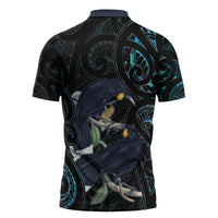 New Zealand Huia Bird Zipper Polo Shirt Paua Shell Maori Pattern LT22 - Polynesian Pride