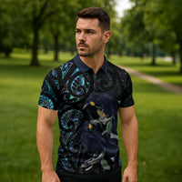 New Zealand Huia Bird Zipper Polo Shirt Paua Shell Maori Pattern LT22 - Polynesian Pride