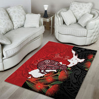 Kiwi New Zealand Personalised Area Rug NZ Map Pohutukawa Fern Maori Pattern