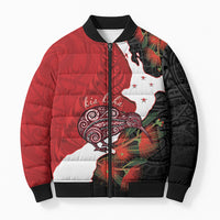 Kiwi New Zealand Personalised Bomber Puffer Jacket NZ Map Pohutukawa Fern Maori Pattern