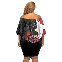 Kiwi New Zealand Personalised Family Matching Off Shoulder Short Dress and Hawaiian Shirt NZ Map Pohutukawa Fern Maori Pattern