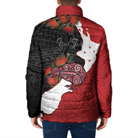 Kiwi New Zealand Personalised Padded Jacket NZ Map Pohutukawa Fern Maori Pattern