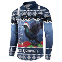 New Zealand Tui Bird Christmas Button Sweatshirt Pohutukawa Xmas Tree Meri Kirihimete
