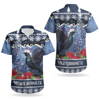 New Zealand Tui Bird Christmas Couples Matching Puletasi and Hawaiian Shirt Pohutukawa Xmas Tree Meri Kirihimete LT22 - Polynesian Pride