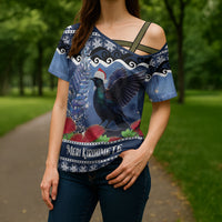 New Zealand Tui Bird Christmas Cross Shoulder Shirt Pohutukawa Xmas Tree Meri Kirihimete