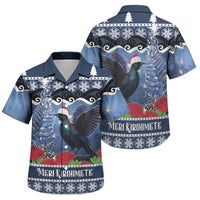 New Zealand Tui Bird Christmas Family Matching Long Sleeve Bodycon Dress and Hawaiian Shirt Pohutukawa Xmas Tree Meri Kirihimete LT22 Son's Shirt Blue - Polynesian Pride
