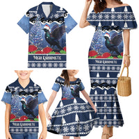 New Zealand Tui Bird Christmas Family Matching Mermaid Dress and Hawaiian Shirt Pohutukawa Xmas Tree Meri Kirihimete
