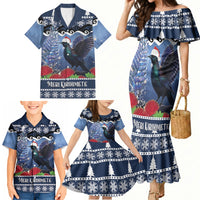 New Zealand Tui Bird Christmas Family Matching Mermaid Dress and Hawaiian Shirt Pohutukawa Xmas Tree Meri Kirihimete LT22 - Polynesian Pride