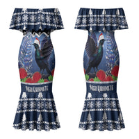 New Zealand Tui Bird Christmas Family Matching Mermaid Dress and Hawaiian Shirt Pohutukawa Xmas Tree Meri Kirihimete LT22 Mom's Dress Blue - Polynesian Pride