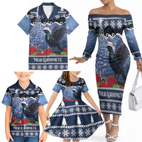 New Zealand Tui Bird Christmas Family Matching Off The Shoulder Long Sleeve Dress and Hawaiian Shirt Pohutukawa Xmas Tree Meri Kirihimete LT22 - Polynesian Pride