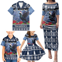 New Zealand Tui Bird Christmas Family Matching Puletasi and Hawaiian Shirt Pohutukawa Xmas Tree Meri Kirihimete LT22 - Polynesian Pride