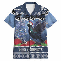 New Zealand Tui Bird Christmas Hawaiian Shirt Pohutukawa Xmas Tree Meri Kirihimete LT22 Blue - Polynesian Pride