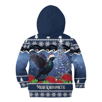 New Zealand Tui Bird Christmas Kid Hoodie Pohutukawa Xmas Tree Meri Kirihimete