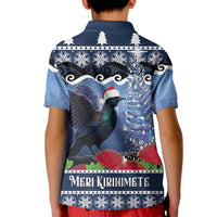 New Zealand Tui Bird Christmas Kid Polo Shirt Pohutukawa Xmas Tree Meri Kirihimete