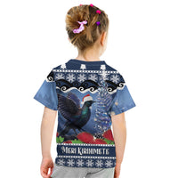 New Zealand Tui Bird Christmas Kid T Shirt Pohutukawa Xmas Tree Meri Kirihimete