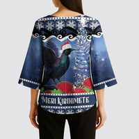 New Zealand Tui Bird Christmas Kimono Sleeve Blouse Pohutukawa Xmas Tree Meri Kirihimete