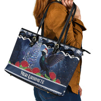 New Zealand Tui Bird Christmas Leather Tote Bag Pohutukawa Xmas Tree Meri Kirihimete