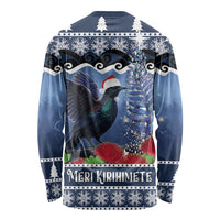 New Zealand Tui Bird Christmas Long Sleeve Shirt Pohutukawa Xmas Tree Meri Kirihimete