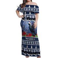 New Zealand Tui Bird Christmas Off Shoulder Maxi Dress Pohutukawa Xmas Tree Meri Kirihimete