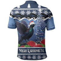 New Zealand Tui Bird Christmas Polo Shirt Pohutukawa Xmas Tree Meri Kirihimete LT22 - Polynesian Pride