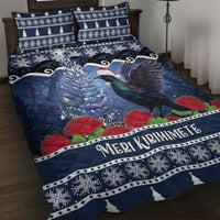 New Zealand Tui Bird Christmas Quilt Bed Set Pohutukawa Xmas Tree Meri Kirihimete