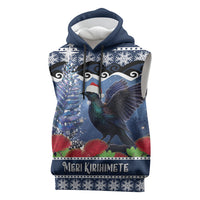 New Zealand Tui Bird Christmas Sleeveless Hoodie Pohutukawa Xmas Tree Meri Kirihimete