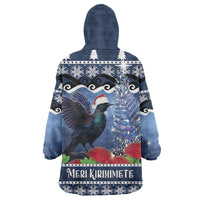 New Zealand Tui Bird Christmas Wearable Blanket Hoodie Pohutukawa Xmas Tree Meri Kirihimete