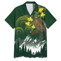 Kea Bird Kowhai New Zealand Family Matching Off Shoulder Short Dress and Hawaiian Shirt Mountain Landscape Maori Art LT22 Dad's Shirt - Short Sleeve Green - Polynesian Pride
