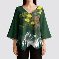 Kea Bird Kowhai New Zealand Kimono Sleeve Blouse Mountain Landscape Maori Art