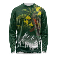 Kea Bird Kowhai New Zealand Long Sleeve Shirt Mountain Landscape Maori Art