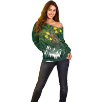 Kea Bird Kowhai New Zealand Off Shoulder Sweater Mountain Landscape Maori Art
