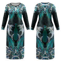 New Zealand Kotiate Weapon Couples Matching Long Sleeve Bodycon Dress and Hawaiian Shirt Aotearoa Mango Paua Shell Maori Pattern LT22 - Polynesian Pride