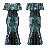 New Zealand Kotiate Weapon Couples Matching Mermaid Dress and Long Sleeve Button Shirt Aotearoa Mango Paua Shell Maori Pattern LT22 - Polynesian Pride