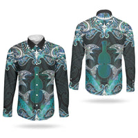 New Zealand Kotiate Weapon Couples Matching Off Shoulder Maxi Dress and Long Sleeve Button Shirt Aotearoa Mango Paua Shell Maori Pattern LT22 - Polynesian Pride