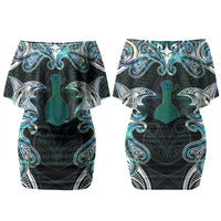 New Zealand Kotiate Weapon Couples Matching Off Shoulder Short Dress and Hawaiian Shirt Aotearoa Mango Paua Shell Maori Pattern LT22 - Polynesian Pride