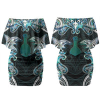 New Zealand Kotiate Weapon Couples Matching Off Shoulder Short Dress and Long Sleeve Button Shirt Aotearoa Mango Paua Shell Maori Pattern LT22 - Polynesian Pride