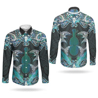 New Zealand Kotiate Weapon Couples Matching Short Sleeve Bodycon Dress and Long Sleeve Button Shirt Aotearoa Mango Paua Shell Maori Pattern LT22 - Polynesian Pride