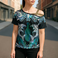 New Zealand Kotiate Weapon Cross Shoulder Shirt Aotearoa Mango Paua Shell Maori Pattern