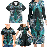 New Zealand Kotiate Weapon Family Matching Long Sleeve Bodycon Dress and Hawaiian Shirt Aotearoa Mango Paua Shell Maori Pattern LT22 - Polynesian Pride