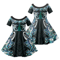 New Zealand Kotiate Weapon Family Matching Long Sleeve Bodycon Dress and Hawaiian Shirt Aotearoa Mango Paua Shell Maori Pattern LT22 Daughter's Dress Blue - Polynesian Pride