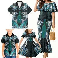 New Zealand Kotiate Weapon Family Matching Mermaid Dress and Hawaiian Shirt Aotearoa Mango Paua Shell Maori Pattern LT22 - Polynesian Pride
