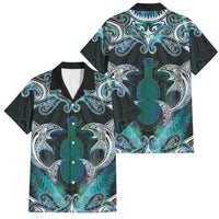 New Zealand Kotiate Weapon Family Matching Mermaid Dress and Hawaiian Shirt Aotearoa Mango Paua Shell Maori Pattern LT22 Dad's Shirt - Short Sleeve Blue - Polynesian Pride