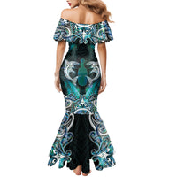 New Zealand Kotiate Weapon Family Matching Mermaid Dress and Hawaiian Shirt Aotearoa Mango Paua Shell Maori Pattern
