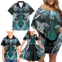 New Zealand Kotiate Weapon Family Matching Off Shoulder Short Dress and Hawaiian Shirt Aotearoa Mango Paua Shell Maori Pattern LT22 - Polynesian Pride