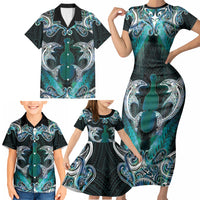 New Zealand Kotiate Weapon Family Matching Short Sleeve Bodycon Dress and Hawaiian Shirt Aotearoa Mango Paua Shell Maori Pattern LT22 - Polynesian Pride