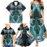 New Zealand Kotiate Weapon Family Matching Summer Maxi Dress and Hawaiian Shirt Aotearoa Mango Paua Shell Maori Pattern LT22 - Polynesian Pride